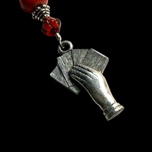 Artisan Glass Silver Tone Bead Hand Playing Card BAG CHARM KEYCHAIN ZIPPER Pull - Picture 3 of 8